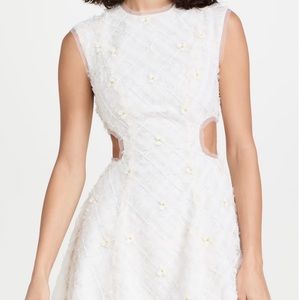Aje white and floral beaded mini dress